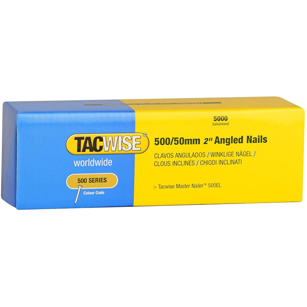 Tacwise 829 Type 500/50mm Angled Nails for Nail Gun (Pack of 5000)