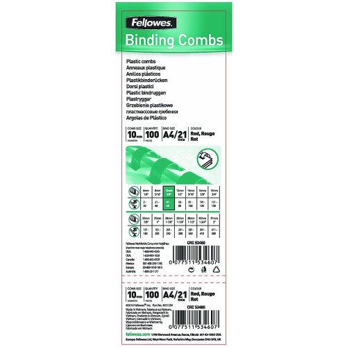 Fellowes Fellowes 10 mm A4 Plastic Binding Combs - Black, Pack of 100 1
