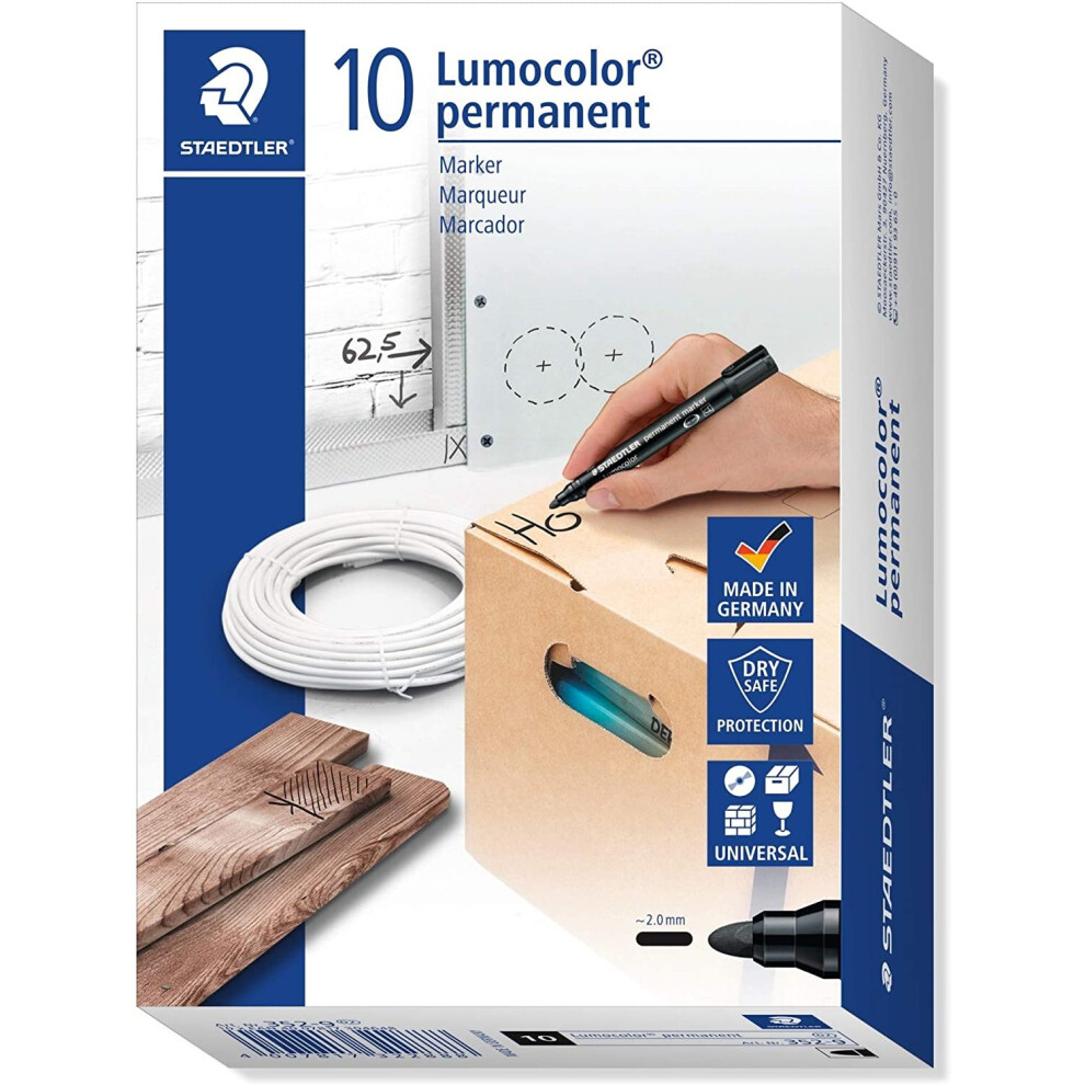 Staedtler Lumocolor Bullet Tip Permanent Marker, Pack Of 10 Black