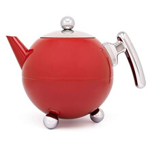 Théière Bredemeijer 101002 Duet Bella Ronde 1,2 L, Chrome rouge, raccords chromés, acier inoxydable, 1 200 millilitres