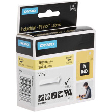 DYMO Rhino Industrial Vinyl Labels, 19 mm x 5.5 m, Black Print on Yellow, Self-Adhesive, 18433