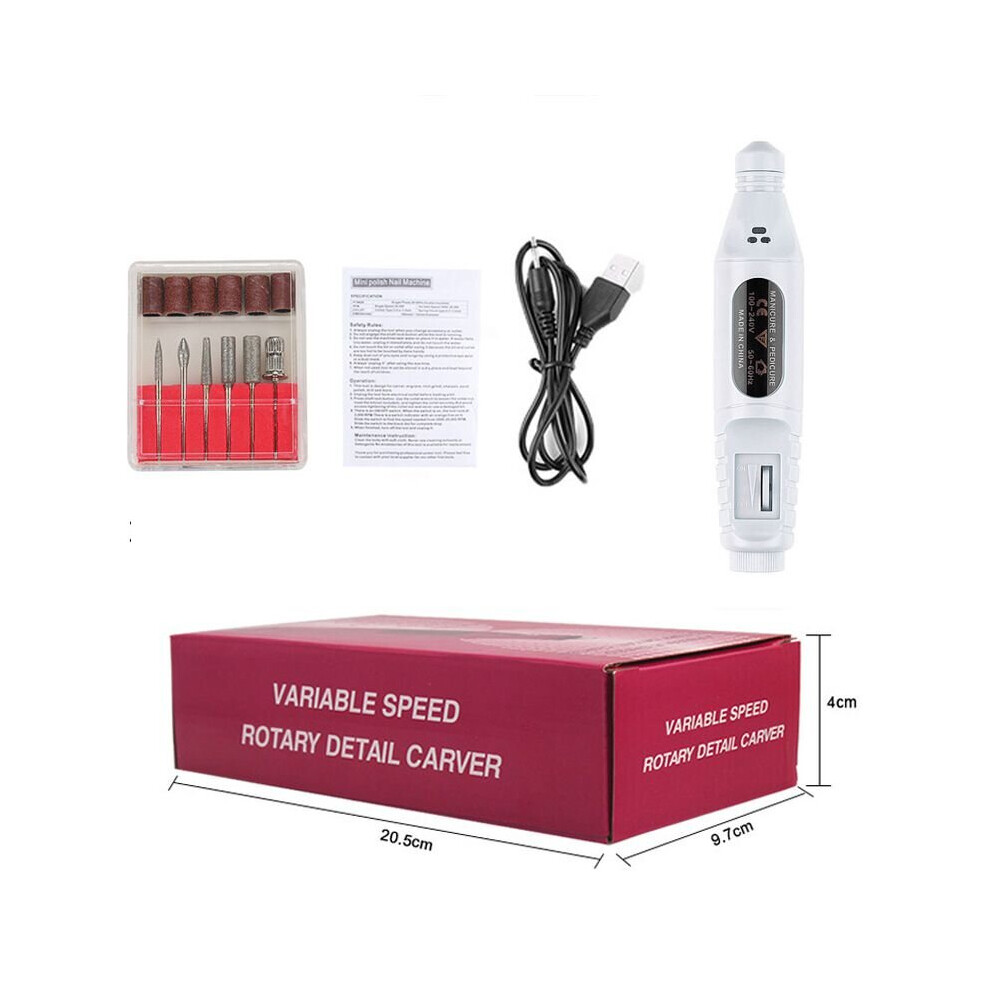 White (White) Professional Electric Nail Machine Files Pen Pedicure Polish Tool