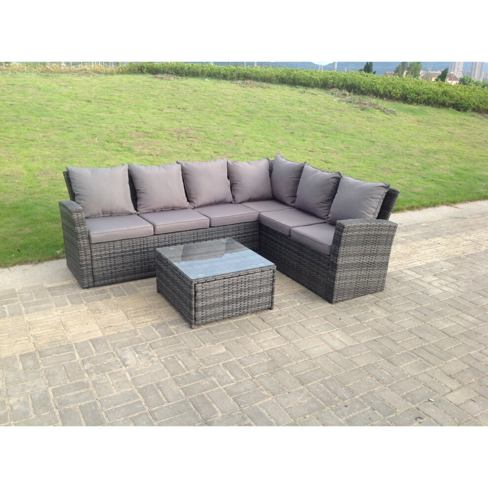 Fimous (Right Corner Sofa, Without Covers) High Back Rattan Corner Sofa Set Outdoor Furniture