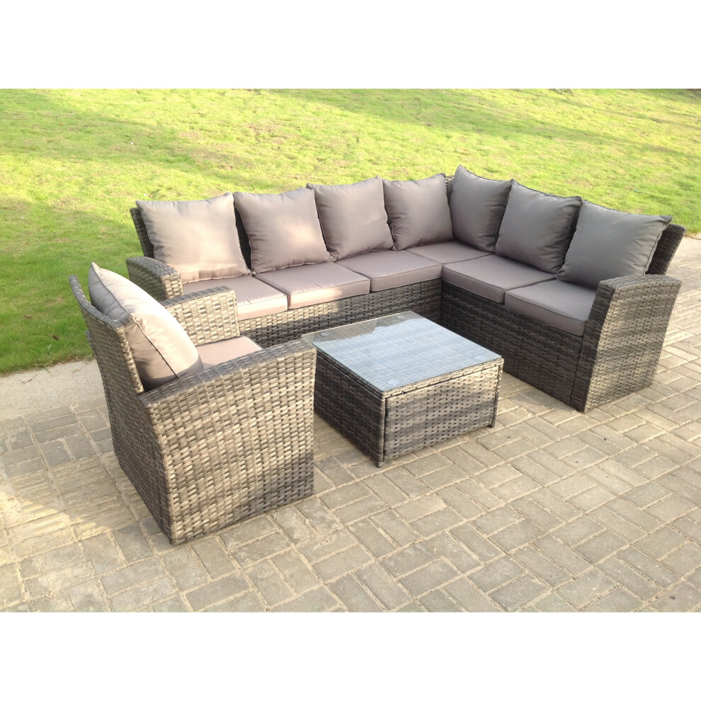 Fimous (Right Corner Sofa +Extra Chair, With Covers) High Back Rattan Corner Sofa Set Outdoor Furniture