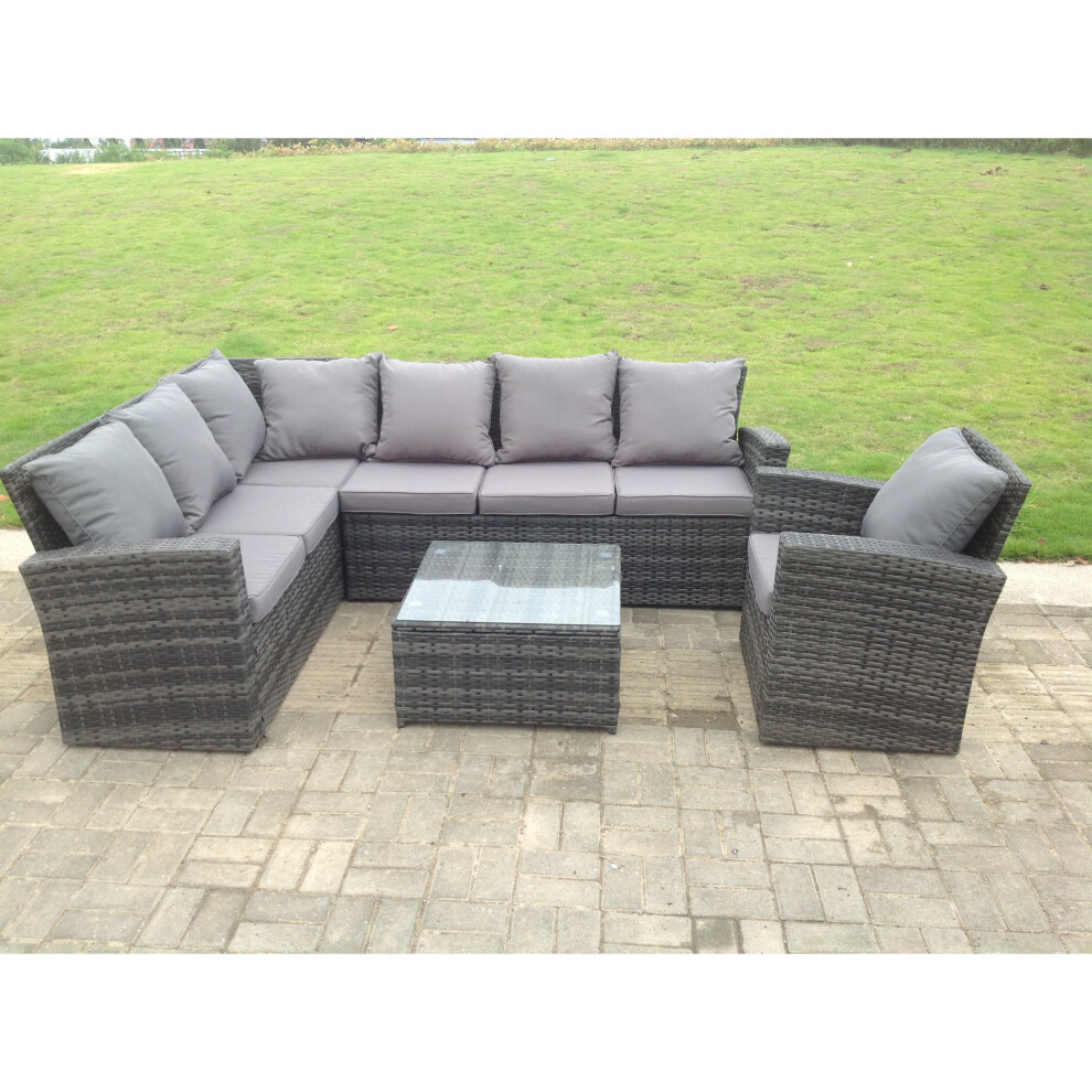 Fimous (Left Corner Sofa +Extra Chair, Without Covers) High Back Rattan Corner Sofa Set Outdoor Furniture