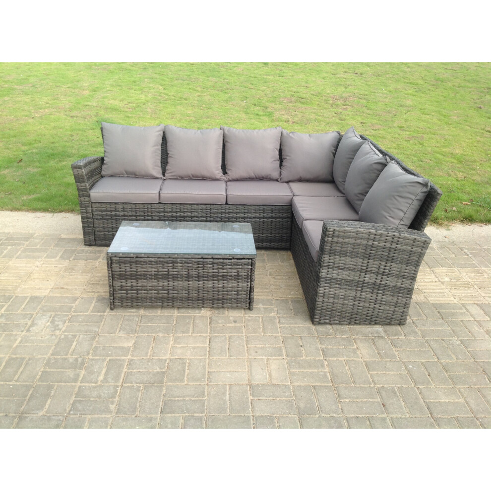 Fimous (Right Corner Sofa +Oblong Table, With Covers) High Back Rattan Corner Sofa Set Outdoor Furniture