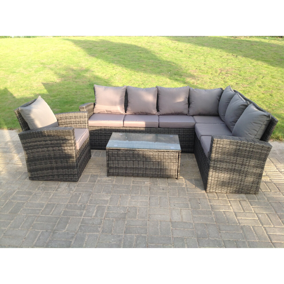 (right corner sofa +oblong table +chair, with covers) high back rattan corner sofa set outdoor furniture