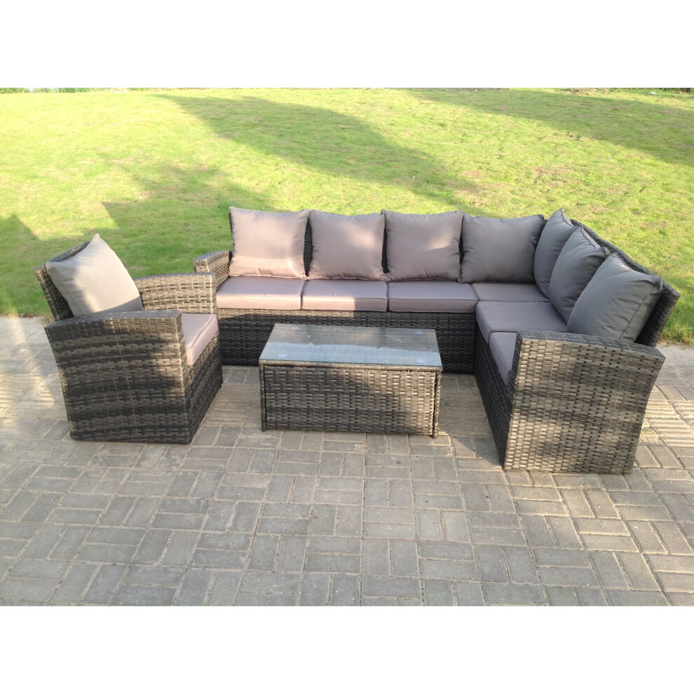 Fimous (Right Corner Sofa +Oblong Table +Chair, Without Covers) High Back Rattan Corner Sofa Set Outdoor Furniture