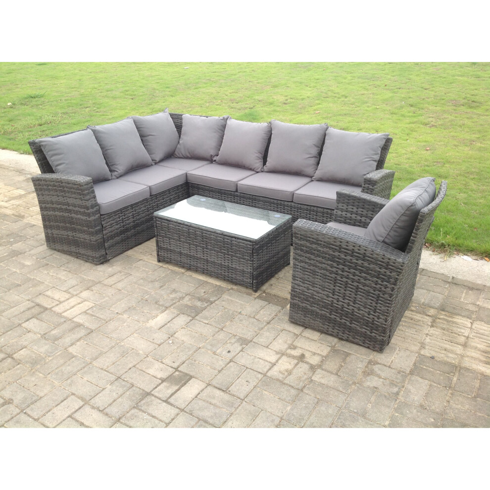 Fimous (Left Corner Sofa +Oblong Table+Chair, Without Covers) High Back Rattan Corner Sofa Set Outdoor Furniture