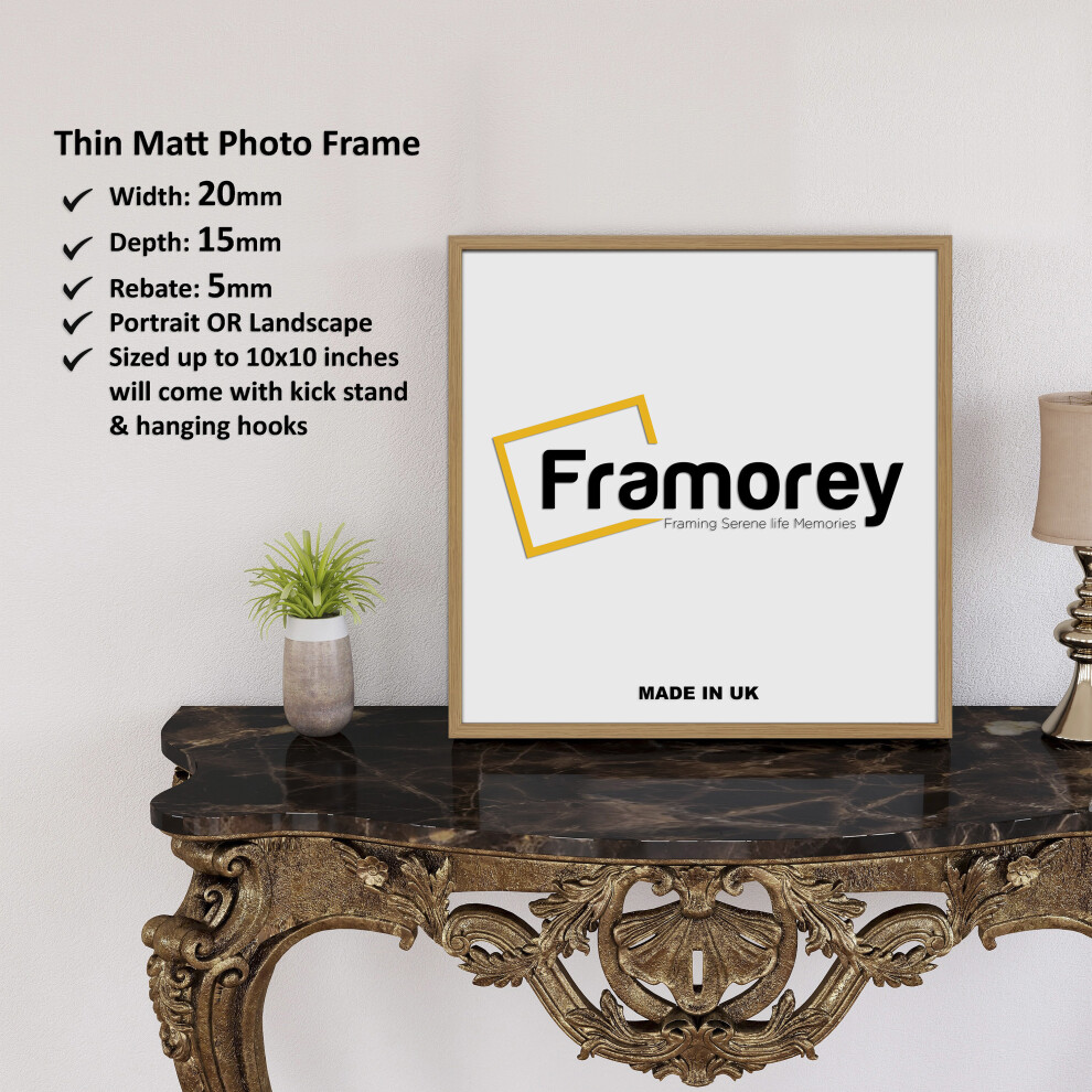 (Oak, 25x25 CM) Square Size Thin Matt Oak Picture Frame Wall Art Frames Flat Wooden Effect Poster Frame