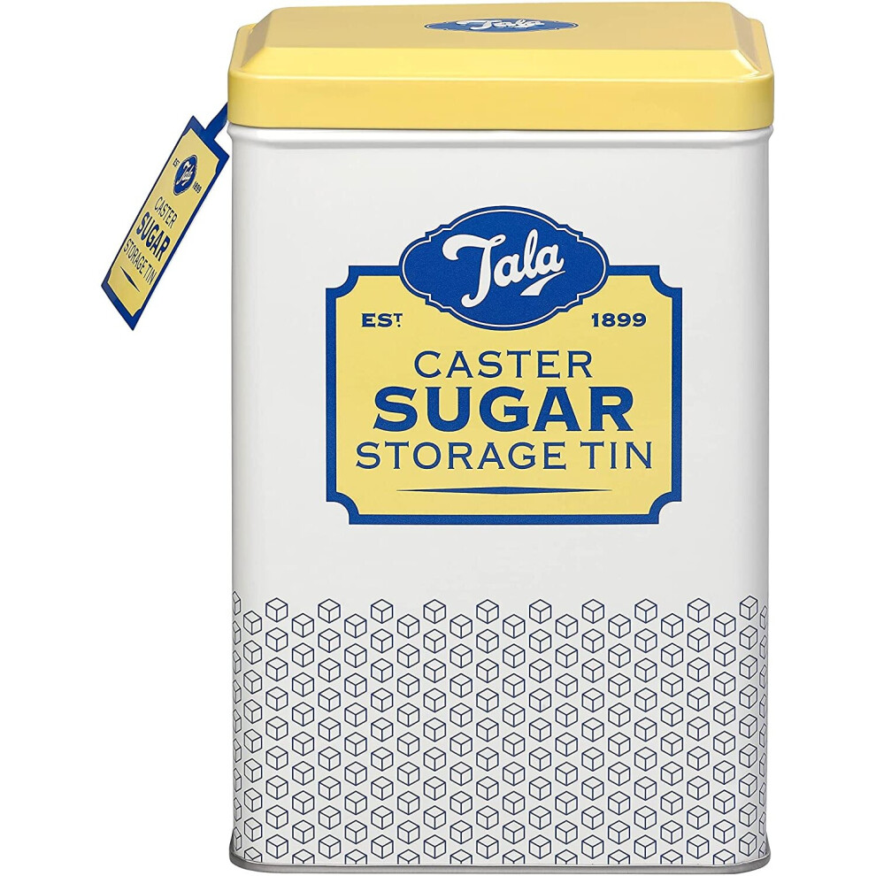 Tala Originals Caster Sugar Storage Tin, Metal, Yellow And Cream Nostalgic Design, Holds A Full Bag