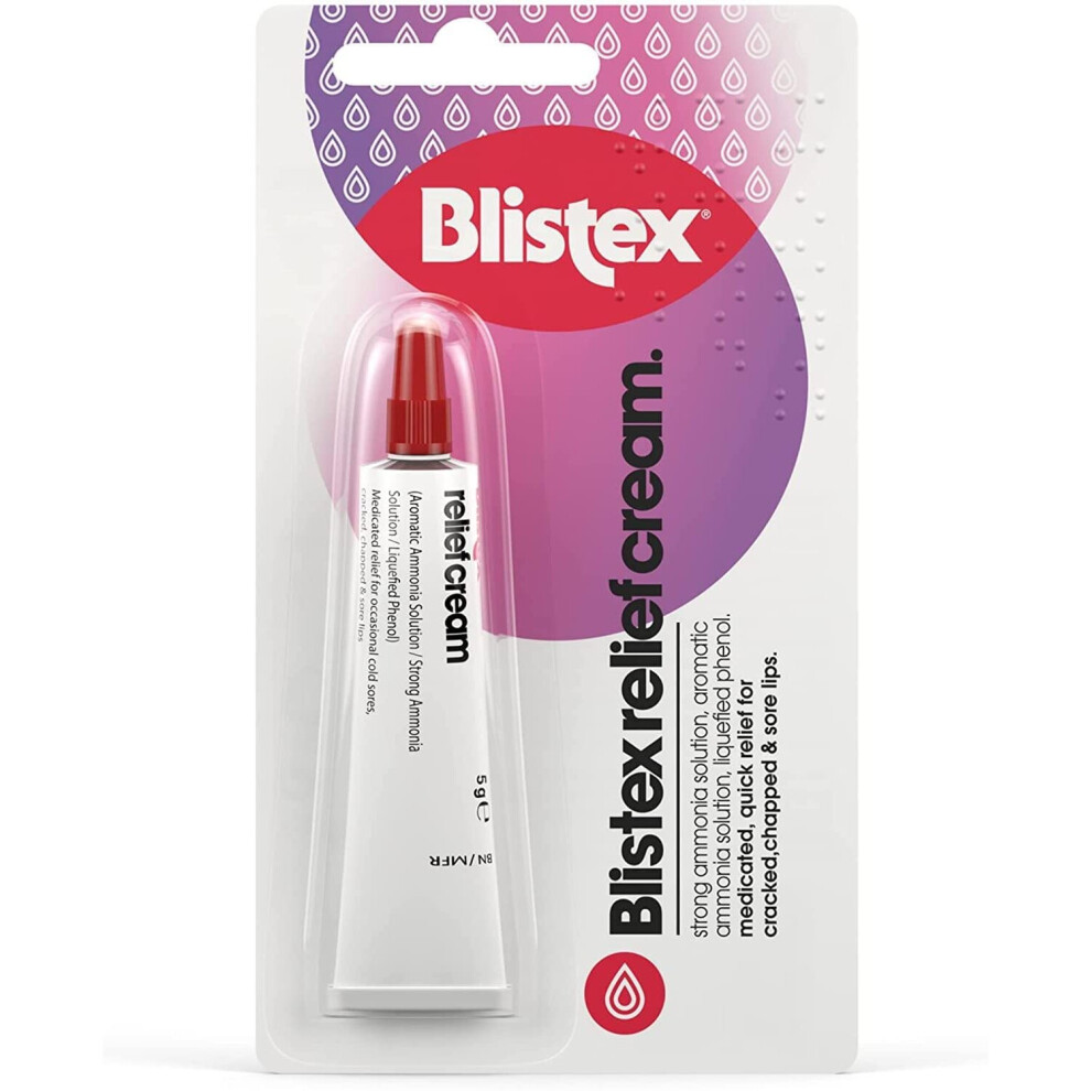 Blistex Relief Cream, soothing protective lip cream, medicated lip treatment for cracked and sore lips, 5g, White (2 Pack)