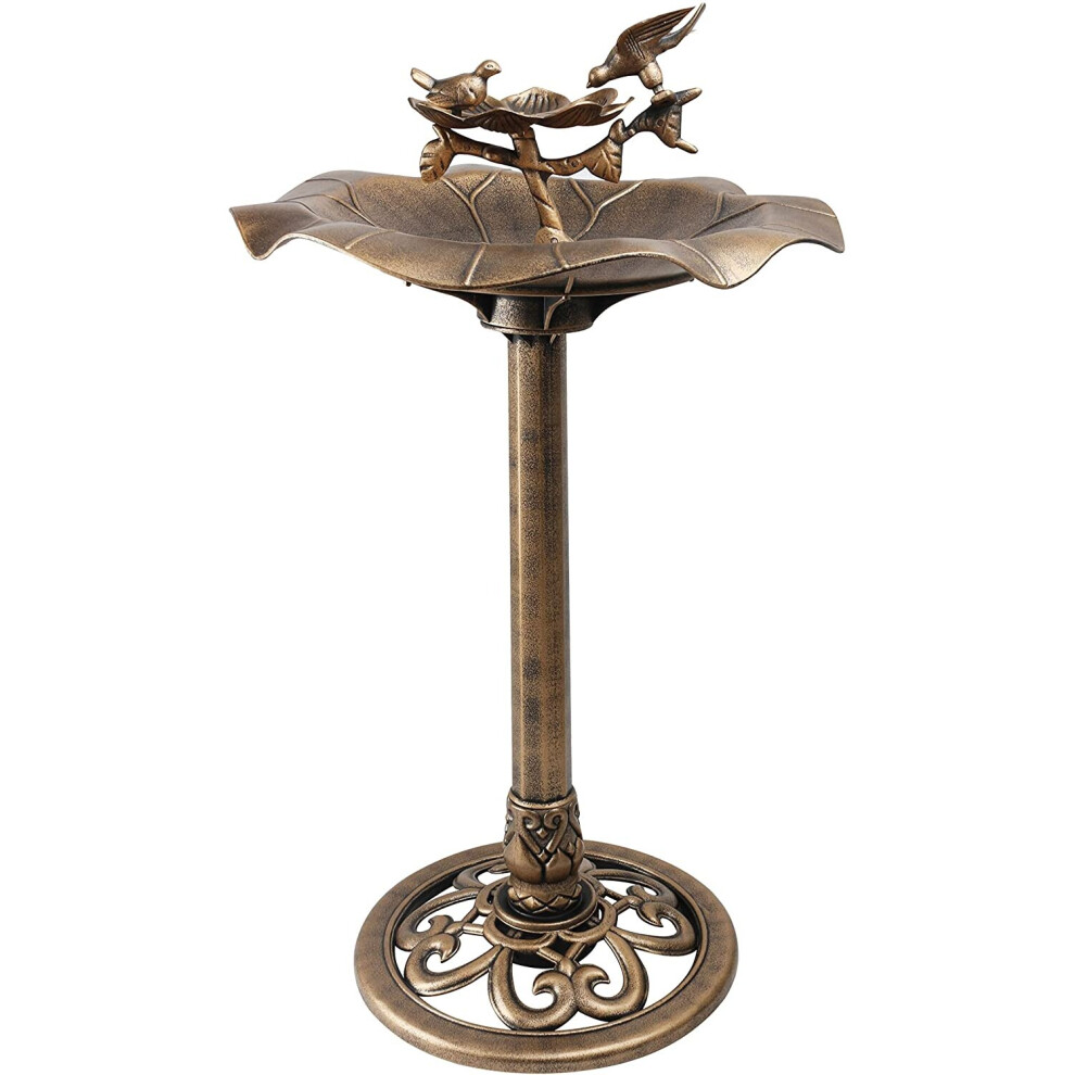 Ossian Bronze Effect Garden Bird Bath with Bird Figures â Large Elegant Antique Decorative All Weather Plastic Wild Bird Water...