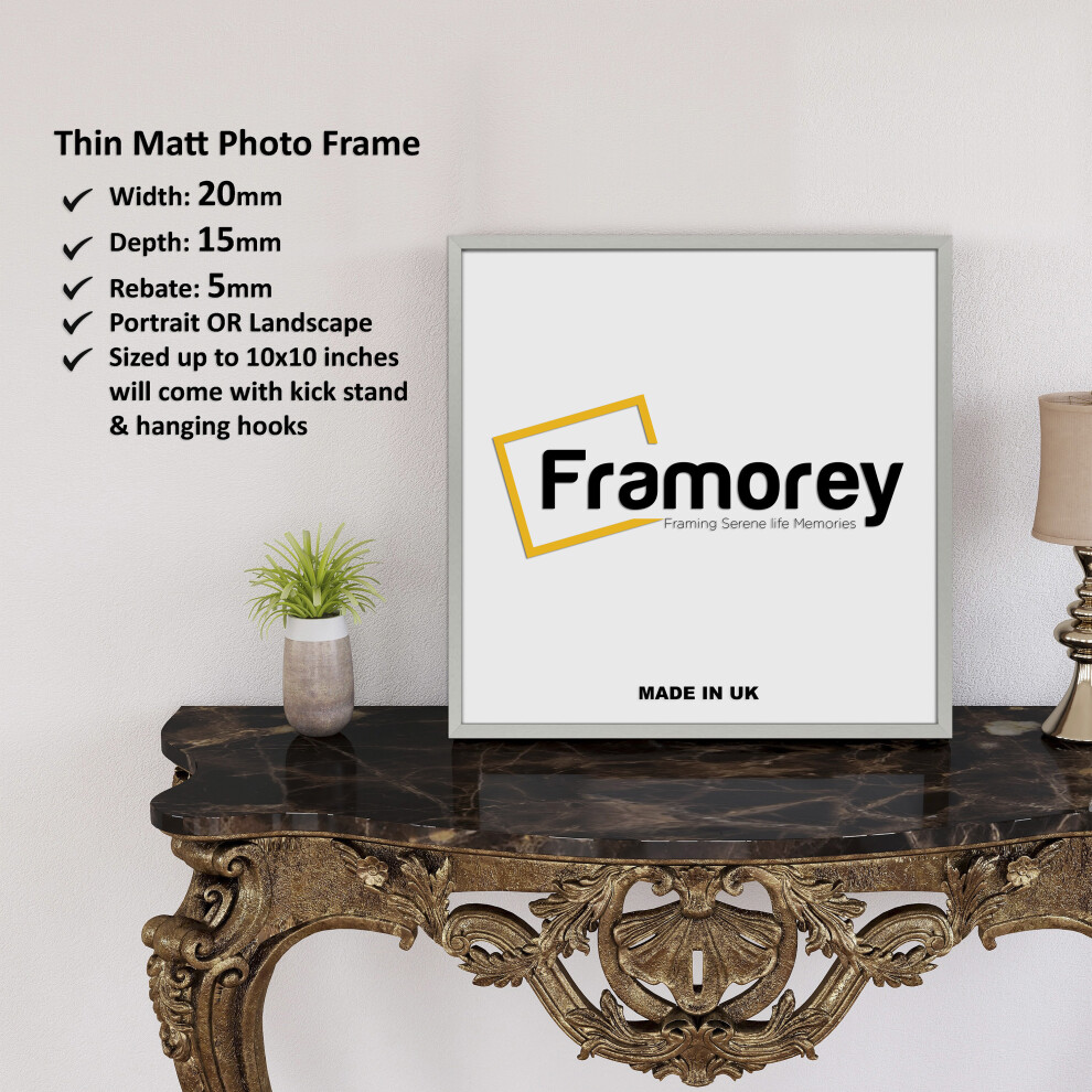(Silver, 10x10 Inch) Square Size Thin Matt Silver Picture Frame Wall Art Frames Flat Wooden Effect Poster Frame