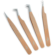 ZAMAHA UK Lash Eyelash Extension Tweezers Set of 4, Japanese Stainless Steel Tools Straight Curved 45 90 Degree Angled Tip,...