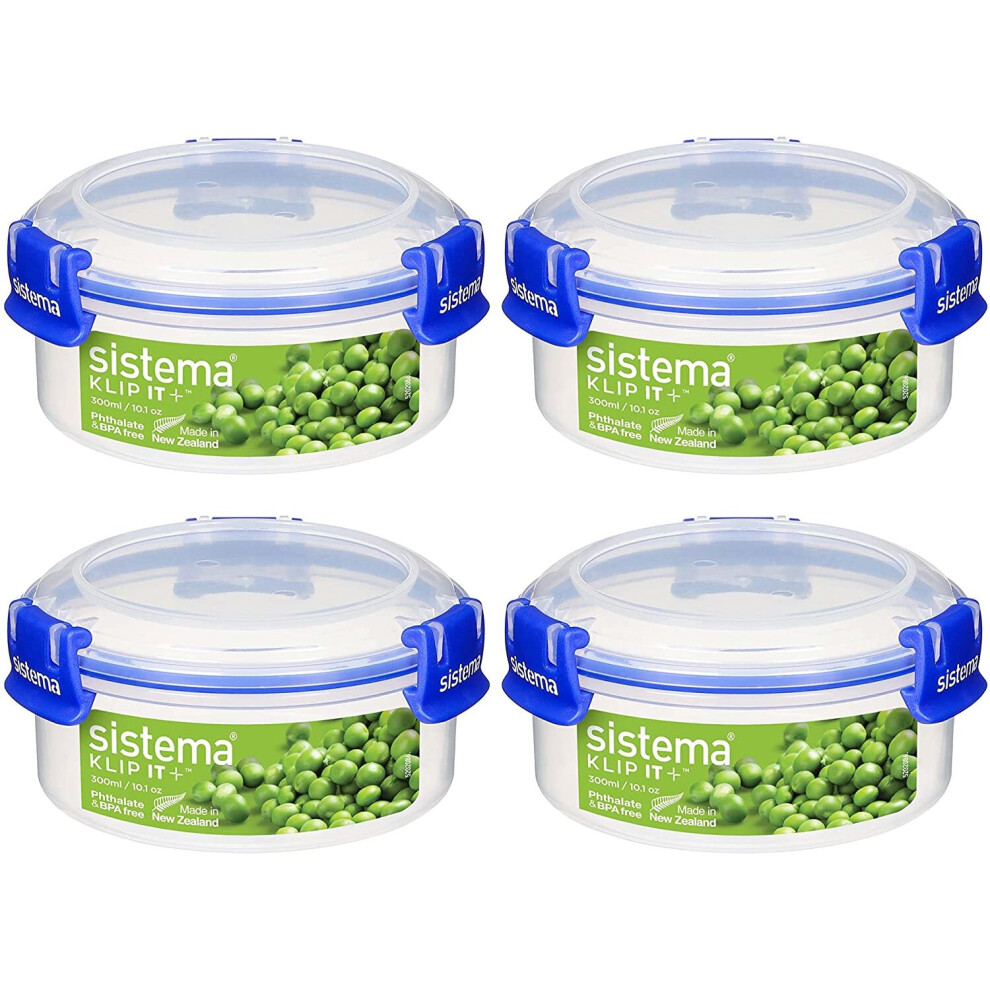 Sistema KLIP IT PLUS Round Food Storage Containers | 300 ml Leak-Proof, Stackable & Airtight Fridge/Freezer Containers with Lid...