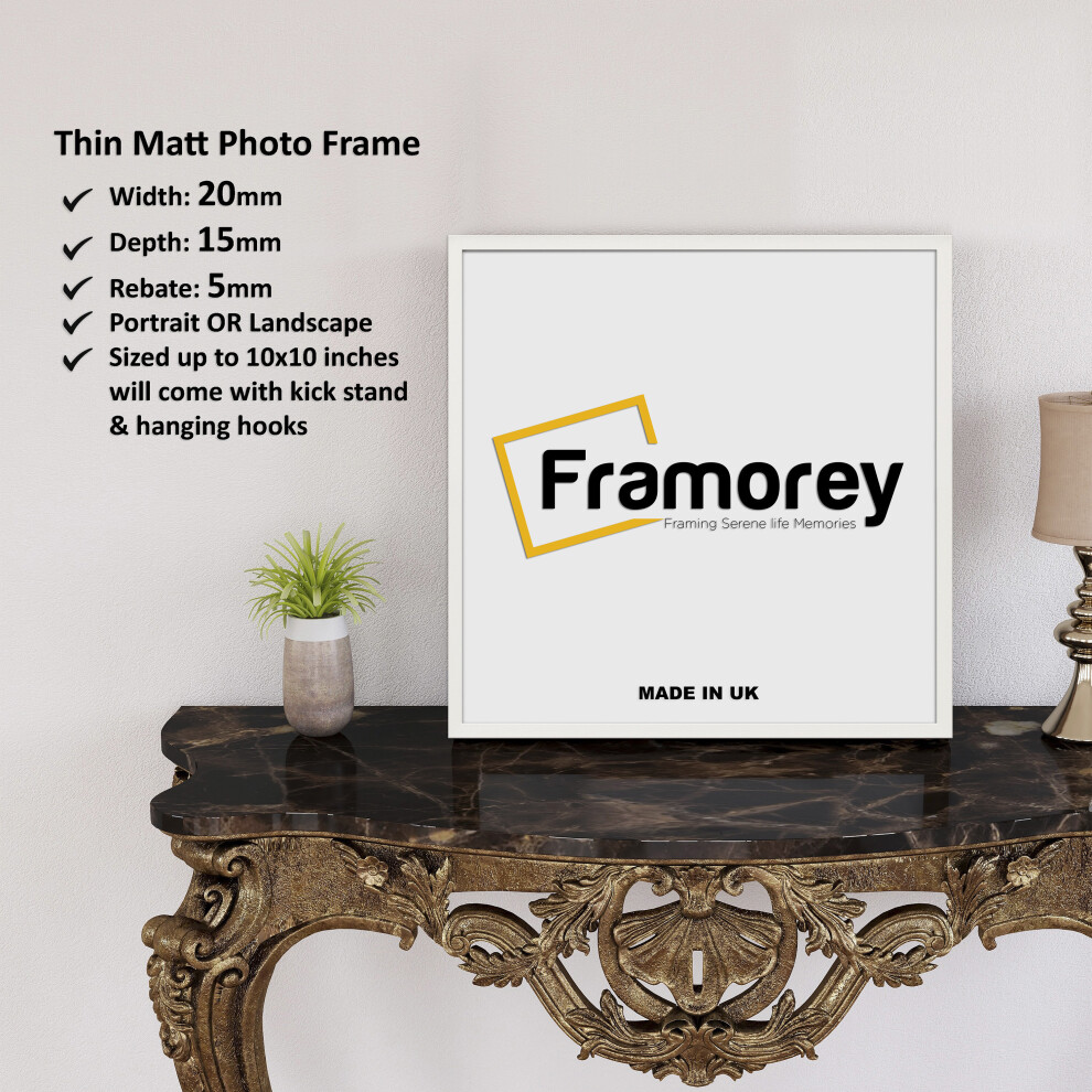 (White, 20x20 CM) Square Size Thin Matt White Picture Frame Wall Art Frames Flat Wooden Effect Poster Frame