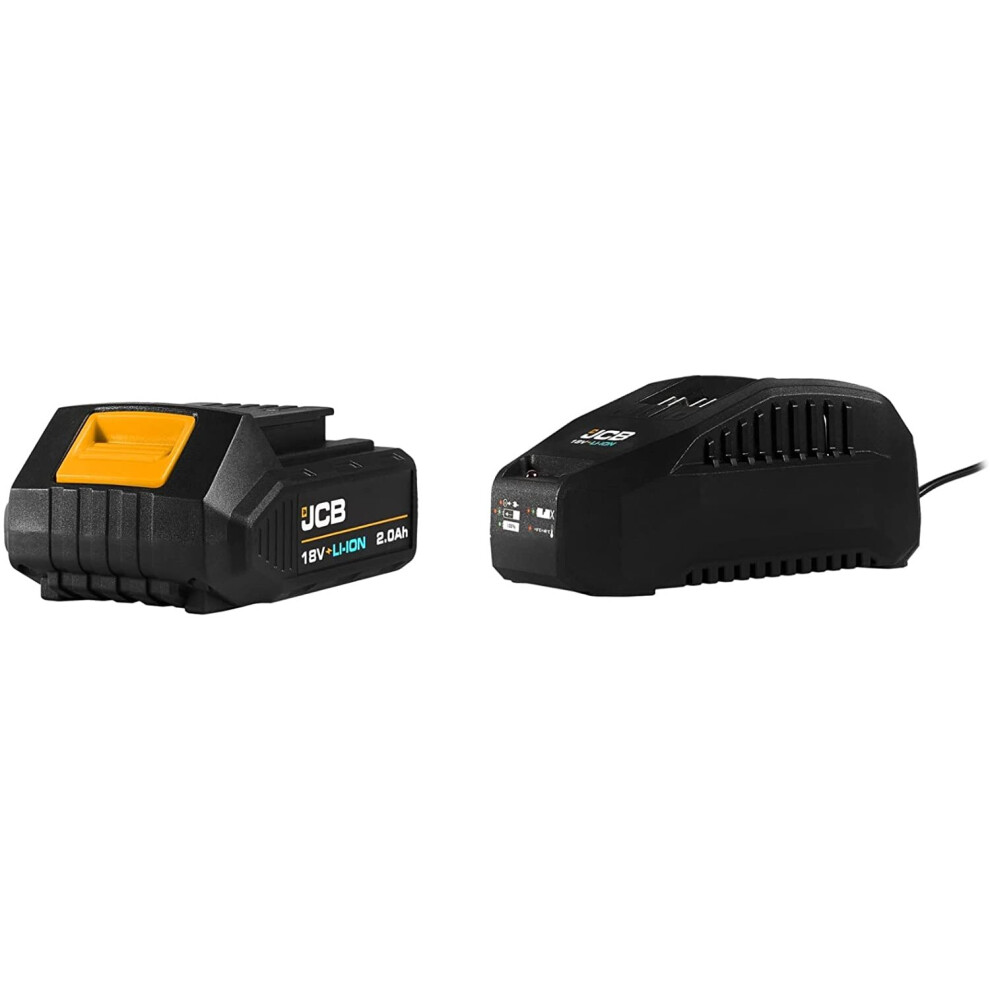 JCB - 18V 2.0Ah Rechargeable Lithium-ION Battery & 2.4A Fast Charger - JCB Power Tools - Lithium Battery - Rechargeable Battery...