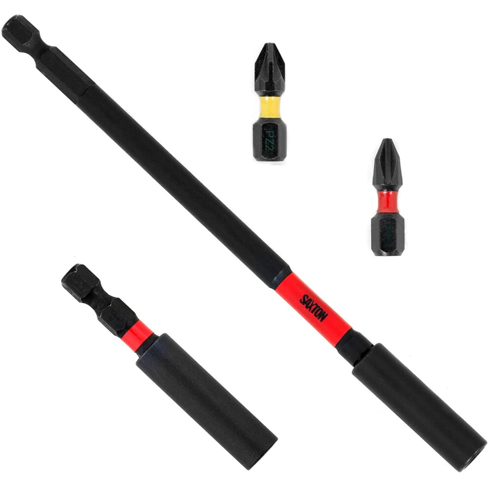 4 Piece Saxton Mib04pc Magnetic 60Mm And 152Mm Professional Impact Bit Holders With 1 X Pz2 & 1 X Ph2 Screwdriver Impact Bits... 5060611241761