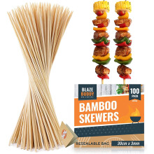 Blaze Buddy Bamboo Skewers 100pk | Sturdy, Smooth, Long BBQ Grill Stick | Party Shish Kabob | Wooden Satay Great for Grilling...