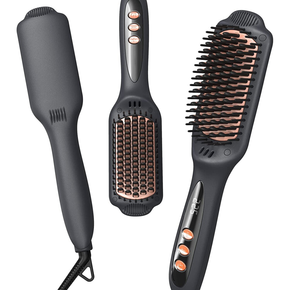 LANDOT Hair Straightening Brush Negative Ion Ceramic Straightener Brush with Adjustable Temp for All Hair Types, Electric...