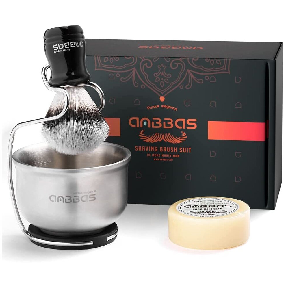 Anbbas Synthetic Badger Shaving Brush Set, 4IN1 Shaving Kit with Stainless Steel Shaving Stand and Lathering Foam Bowl, 3.5OZ... 