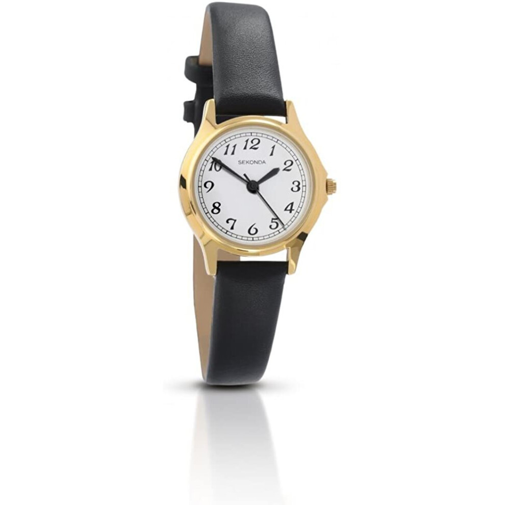 Sekonda Ladies Analogue Gold Plated White Dial Black Strap Casual Watch 4134