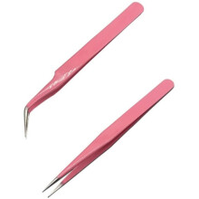 2 Pcs Eyelash Extension Tweezers, Nail Art Tweezers, Stainless Steel Straight and Curve Tip Tweezers, for Eyelash Extensions