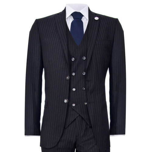 (36) Men's 3 Piece Black Pinstripe Retro Suit