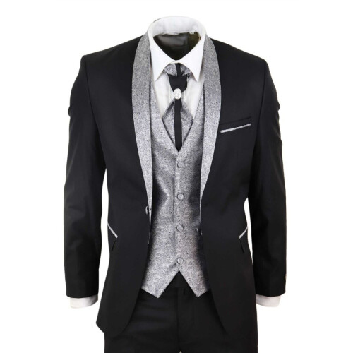 (46) Men's 4 PieceBlack Tailored Wedding Suit