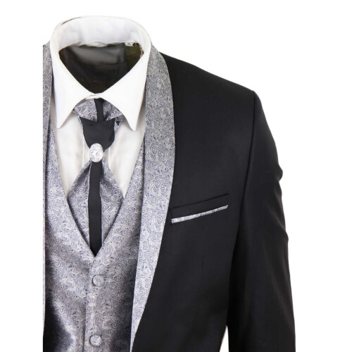 (46) Men's 4 PieceBlack Tailored Wedding Suit 2