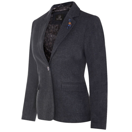 (14) Womens Tweed 1920s Harringbone Navy Blazer -Layton 1