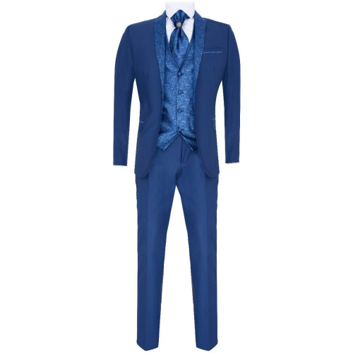 (48) Men's 4 Piece Blue Tailored Wedding Suit 1