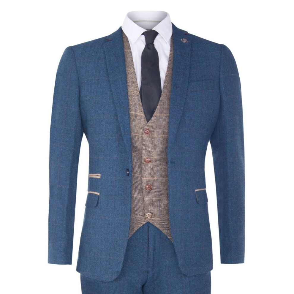 (40) Mens 3 Piece Blue Tweed Vintage Suit