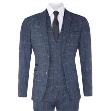 (34) Mens 3 Piece Blue Tweed Check Vintage Suit