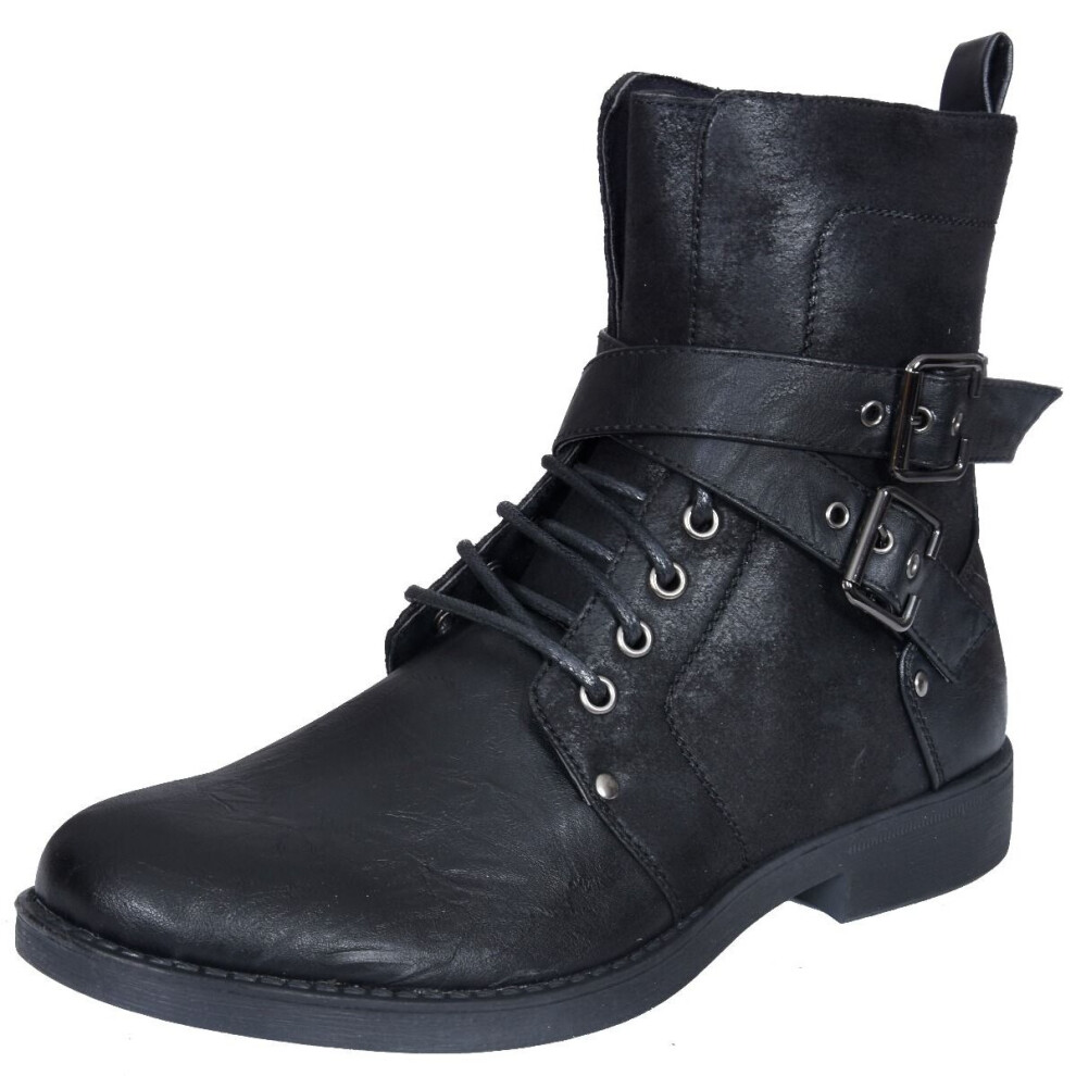 (9) Mens Punk Rock Black Ankle Boots - EL0085