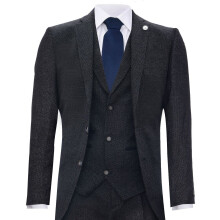 (38) Men's 3 Piece Black Herringbone Tweed Suit