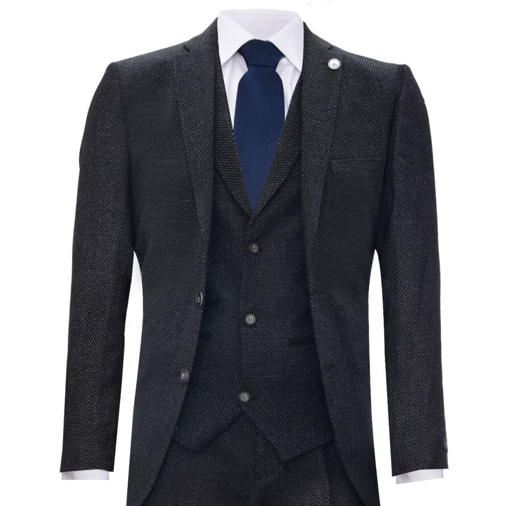 (40) Men's 3 Piece Black Herringbone Tweed Suit-image-OPC-P8YDZCR-NEW