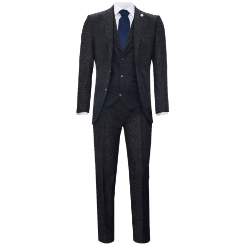 (38) Men's 3 Piece Black Herringbone Tweed Suit 1