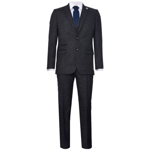 (38) Men's 3 Piece Black Herringbone Tweed Suit 2