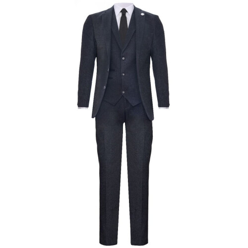 (38) Men's 3 Piece Charcoal Grey Herringbone Tweed Suit 1