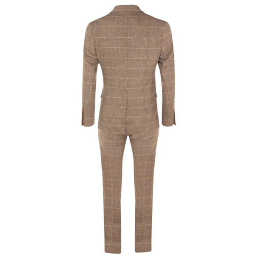 (40) Mens 3 Piece Tan Herringbone Tweed Check Suit 2