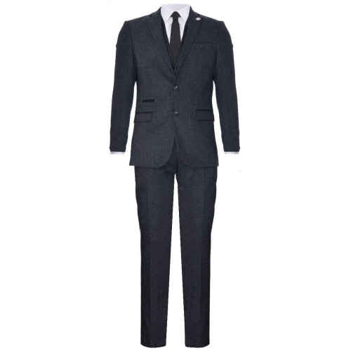 (38) Men's 3 Piece Charcoal Grey Herringbone Tweed Suit 2