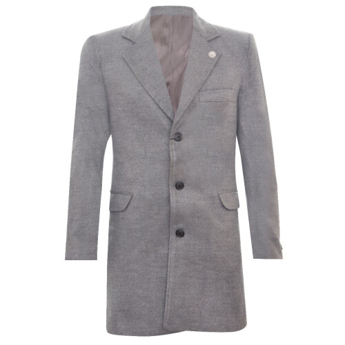 (5XL) Men's Long Grey Wool Slim Fit Overcoat