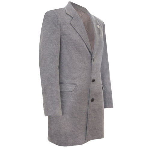 (5XL) Men's Long Grey Wool Slim Fit Overcoat 1