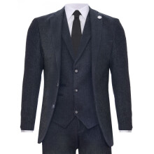 (38) Men's 3 Piece Charcoal Grey Herringbone Tweed Suit