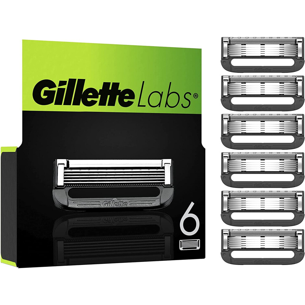 Gillette Labs Razor Blades Men, Pack of 6 Razor Blade Refills, Compatible with GilletteLabs with Exfoliating Bar and Heated Razor