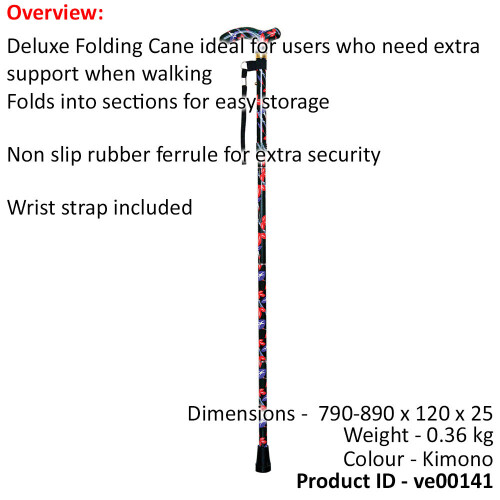Loops Deluxe Ambidextrous Foldable Walking Cane - 5 Height Settings - Kimono 1