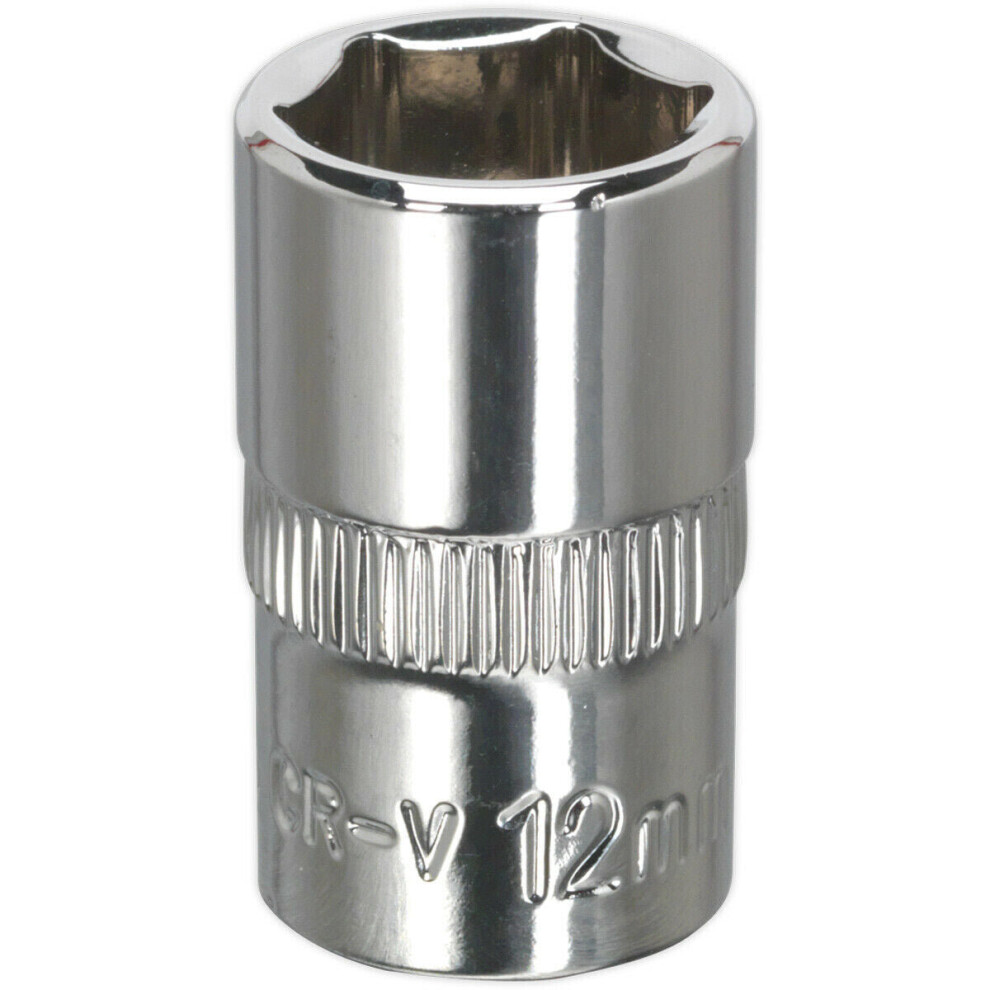 Loops 12Mm Forged Steel Drive Socket - 3/8" Square Drive - Polished Chrome Vanadium