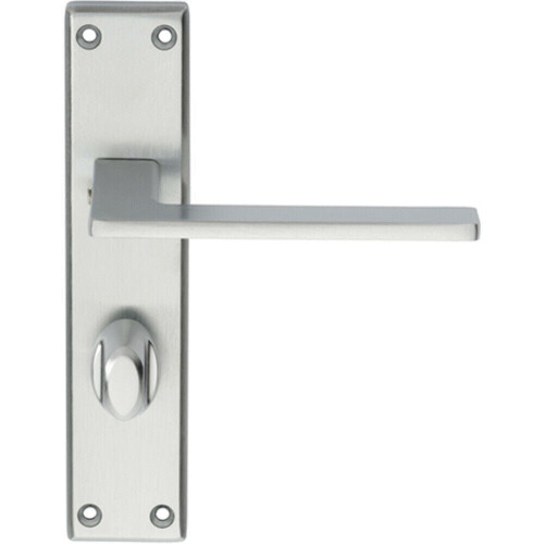Loops Door Handle & Bathroom Lock Pack Satin Chrome Flat Arm Square Thumb Backplate 2